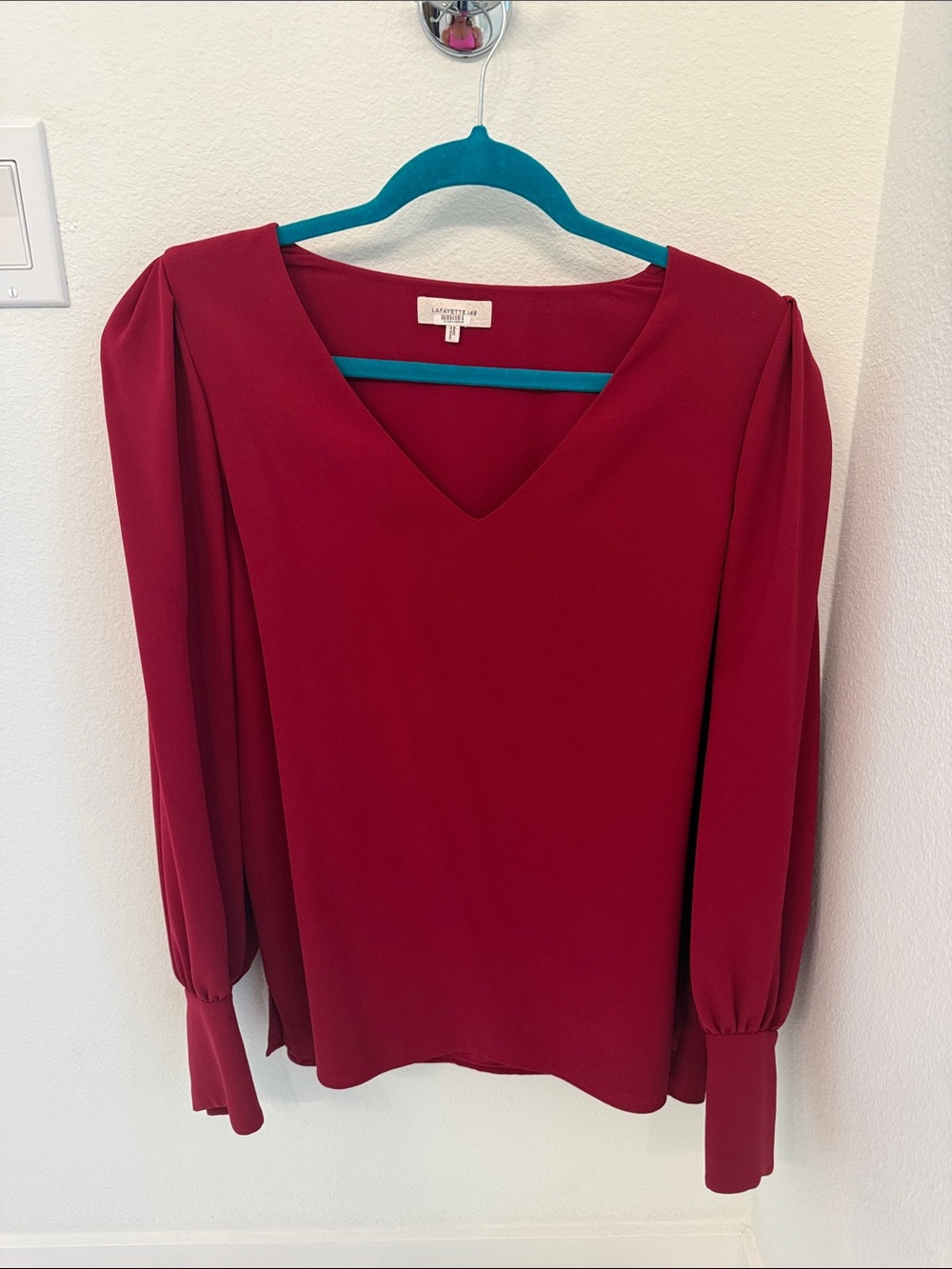 Lafayette 148 New York Vibrant Pink V-Neck Long Sleeve Blouse